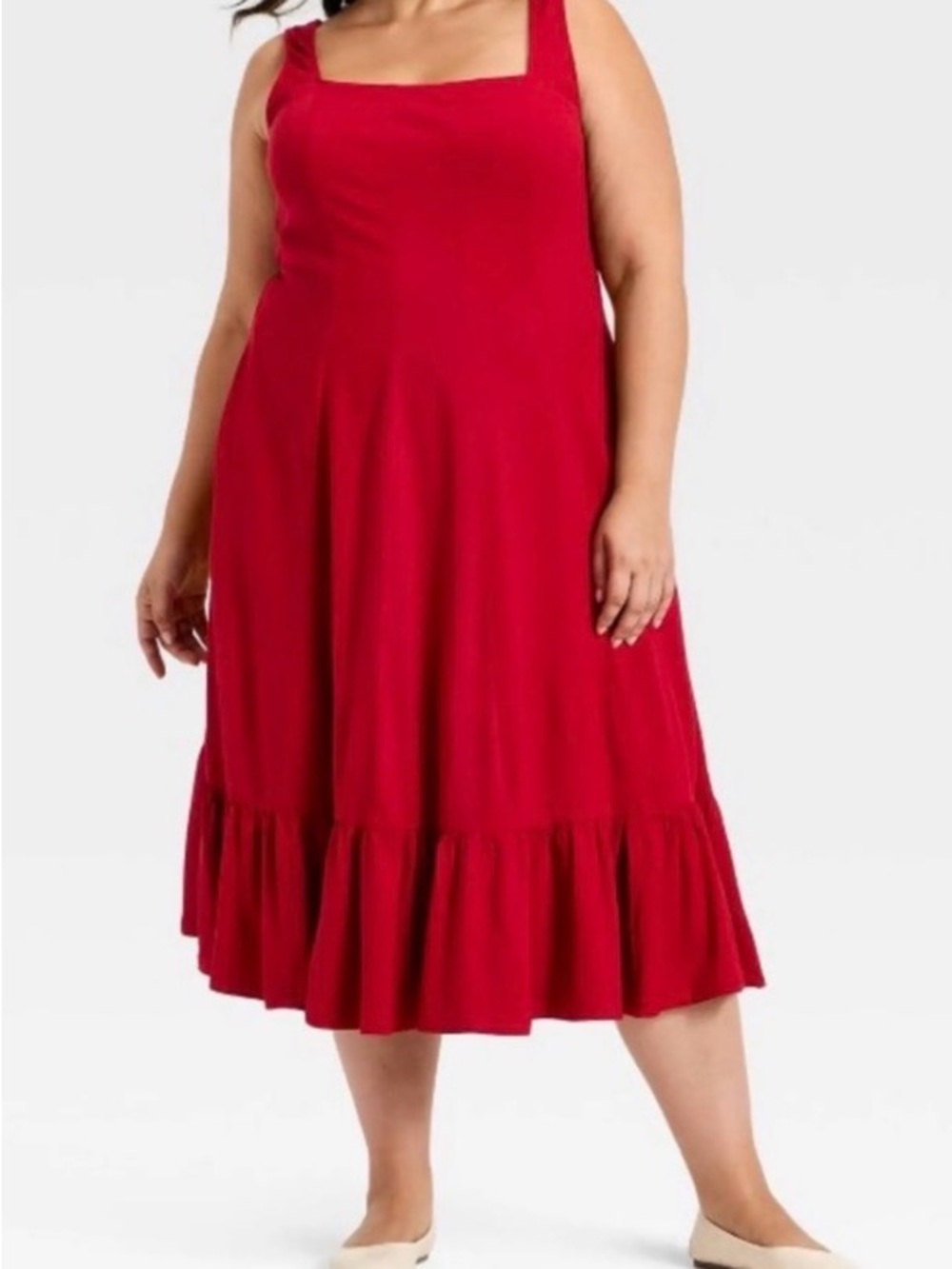 🎯50% OFF! Red crepe midi dress ruffle hem